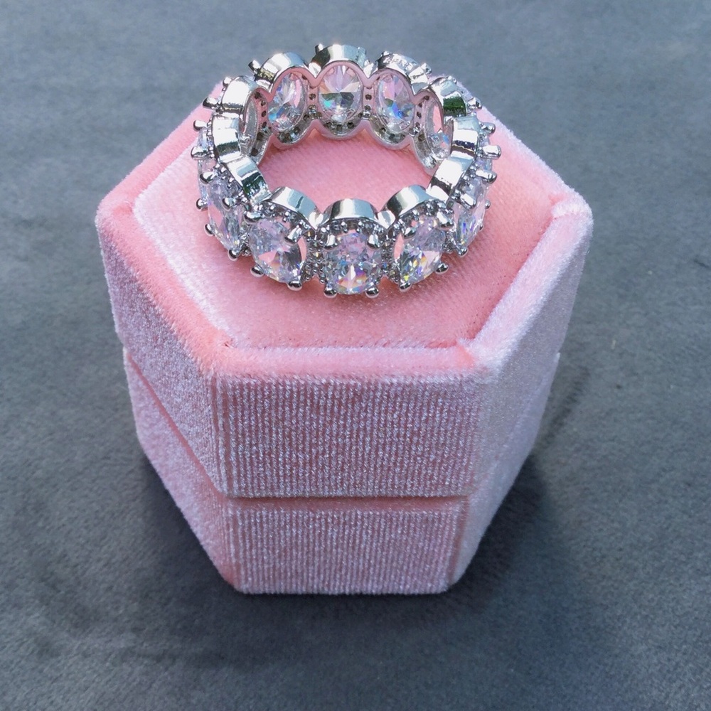 Silver Jumbo Oval Cut CZ Stackable Eternity Ring